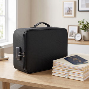SafeGuard Fireproof Document Organizer upright with handle and combination lock
