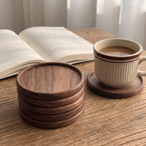 NestWood Japanese Walnut Coaster Set, Circle variant
