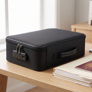 SafeGuard Fireproof Document Organizer lying flat showing zipper and lock detail