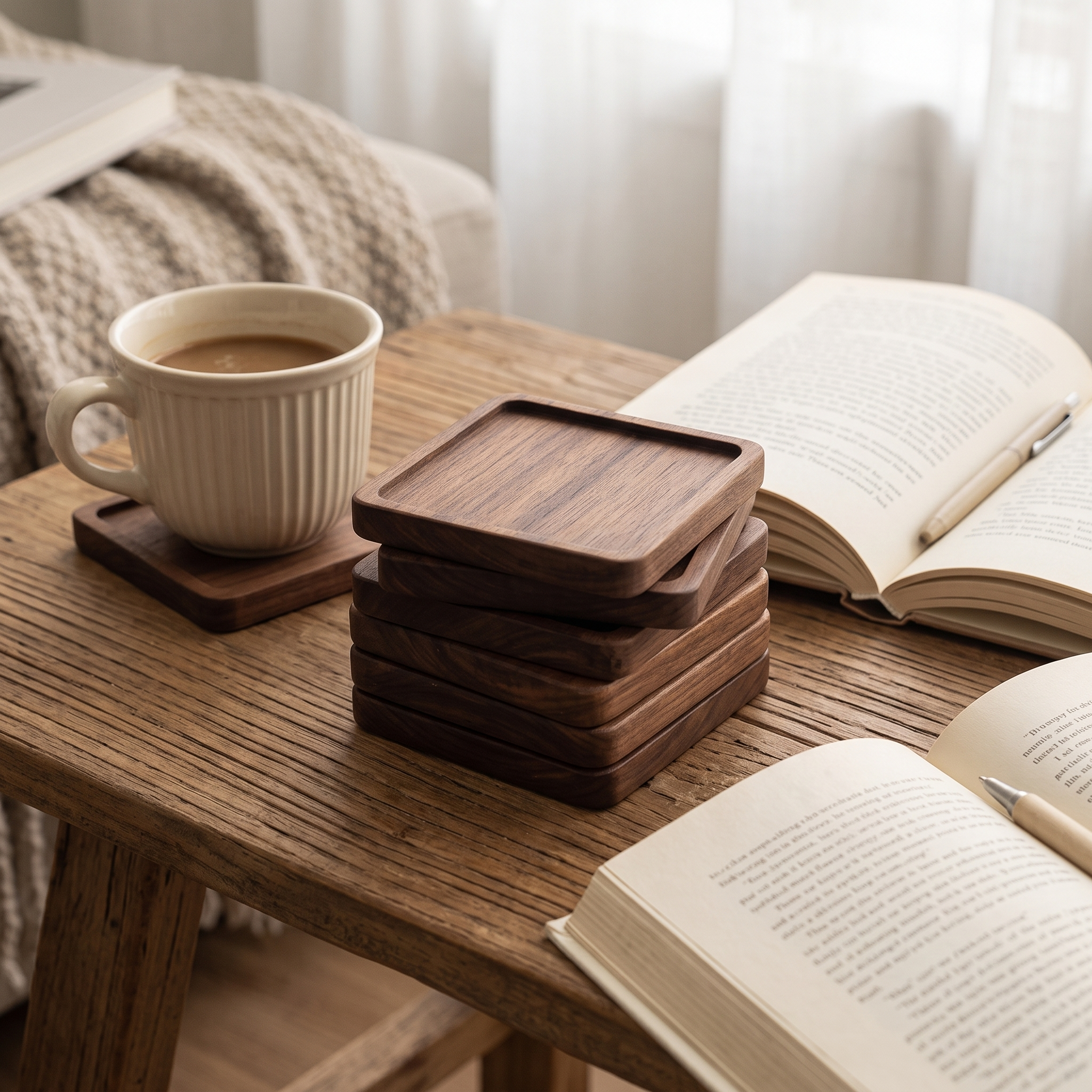 NestWood Japanese Walnut Coaster Set, Square variant