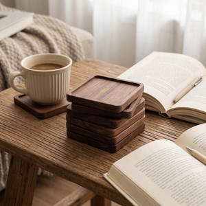 NestWood Japanese Walnut Coaster Set, Square variant